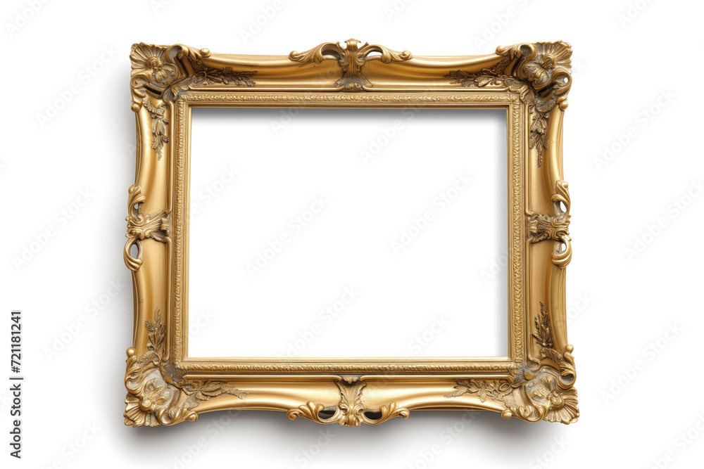 antique gold picture frame on a white background. Created with Generative AI technology antique gold picture frame on a white background. Created with Generative AI technology