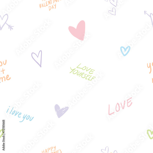 Happy holiday Valentine day seamless pattern with heart and love motivation text