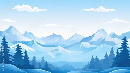 cartoon illustration mountain morning nature blue sky © chesleatsz