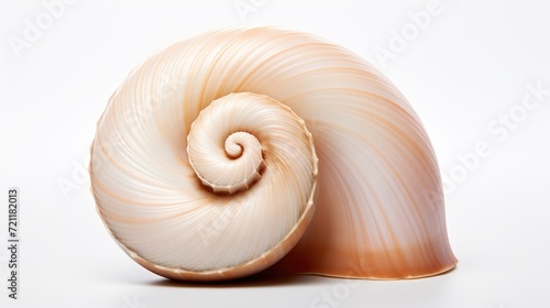 close-up spiral shell isolated on white, representing the exquisite patterns of marine life.