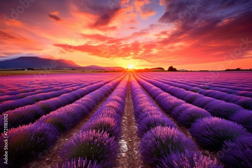 Stunning Lavender Field Sunset in Full Bloom