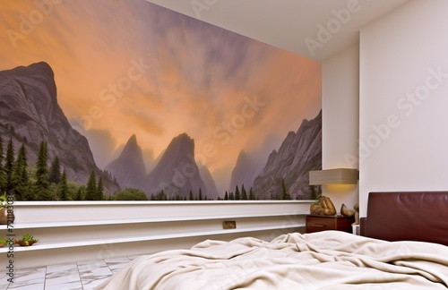 Surreal Bedroom: Modern Design Against Fantasy Landscape
