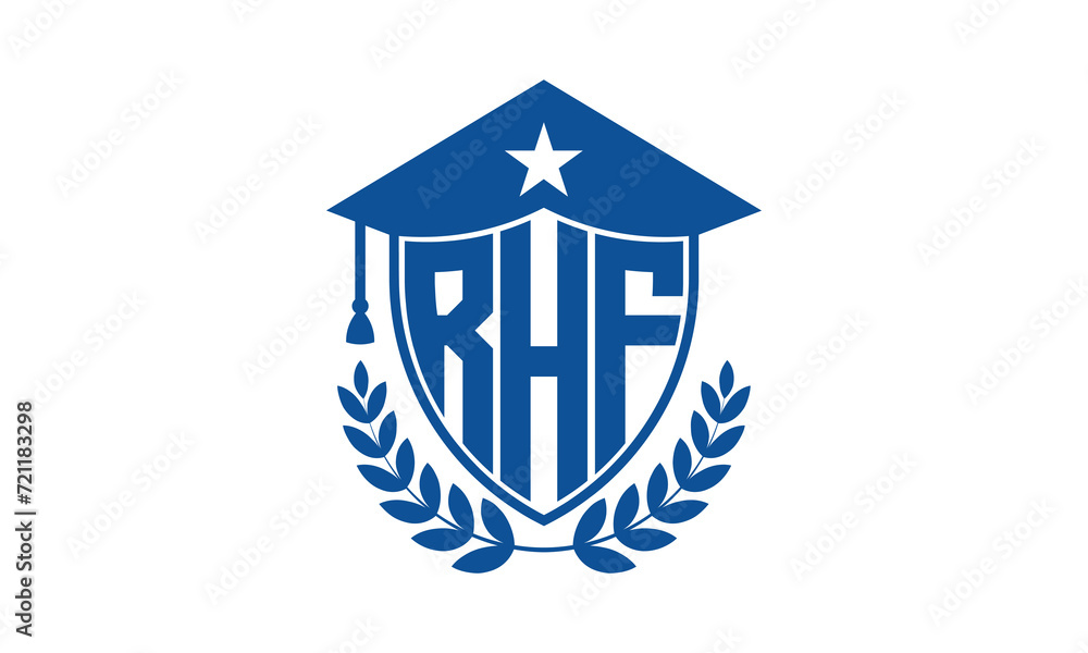 RHF three letter iconic academic logo design vector template. monogram, abstract, school, college, university, graduation cap symbol logo, shield, model, institute, educational, coaching canter, tech RHF three letter iconic academic logo design vector template. monogram, abstract, school, college, university, graduation cap symbol logo, shield, model, institute, educational, coaching canter, tech