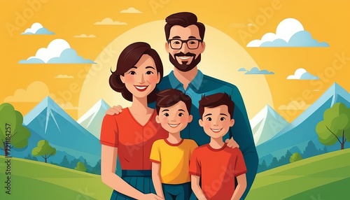 Flat Style Design of a Happy Family: A Vector Illustration