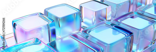 3d abstract modern blue glass cubes on white background, geometric background, transparent cubes