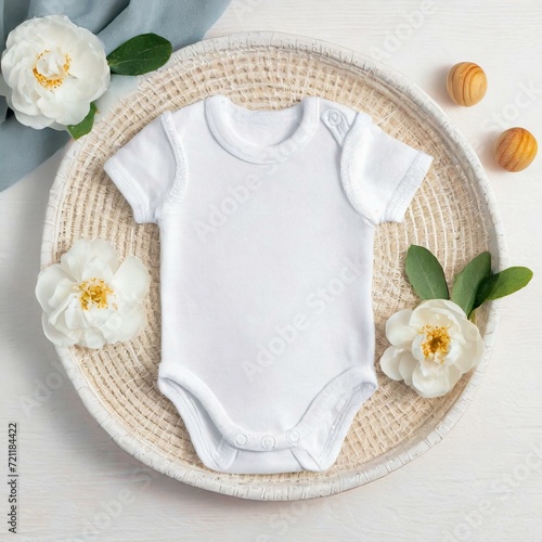 White Onesie, Romper or Bodysuit for Babies - Baby Celebration Announcement or Product Placement - Mockup for Naming