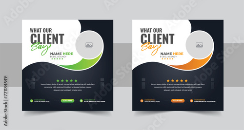 Multicolor client testimonial or customer feedback social media post design, Modern company marketing review square template