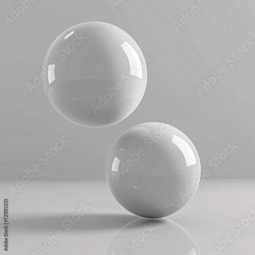 3d render of two spheres and cylinder floating