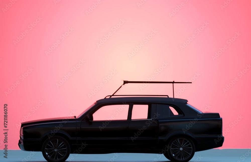 Sleek Car Silhouette Against Pink City Skyline