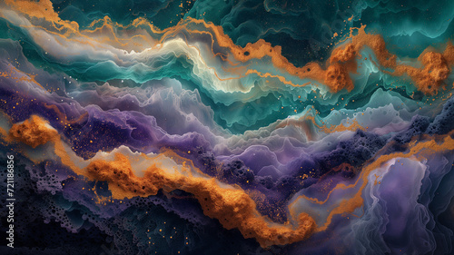 Stunning Abstract Artwork with Teal and Gold Hues: A Visual Feast of Colors and Textures