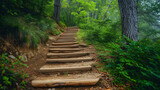 Wooden stairs upon a hill in nature