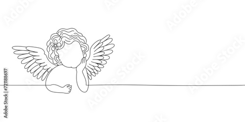 angel with wings line art style vector illustration photo