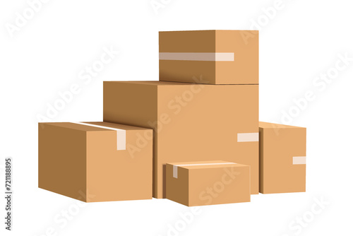 Cardboard boxes or parcel boxes stacked on top of each other on transparent background, cardboard box png © John k studio
