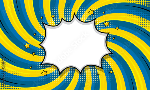 Colorful comic burst background in retro classic style with stars and blank speech bubble