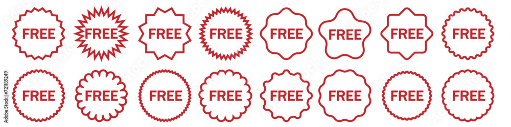 Free vector icons set. Red badge sticker illustration sign collection. Promotion and advertising. Free vector icons set. Red badge sticker illustration sign collection. Promotion and advertising.