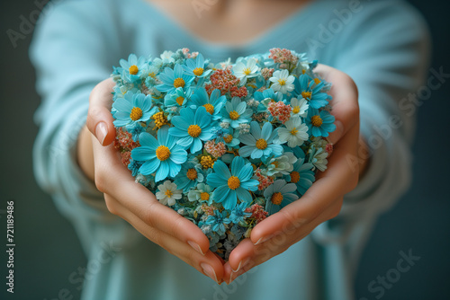 Heart with flowers, love and emotion concept, good hearted person, help and charity, mother day
