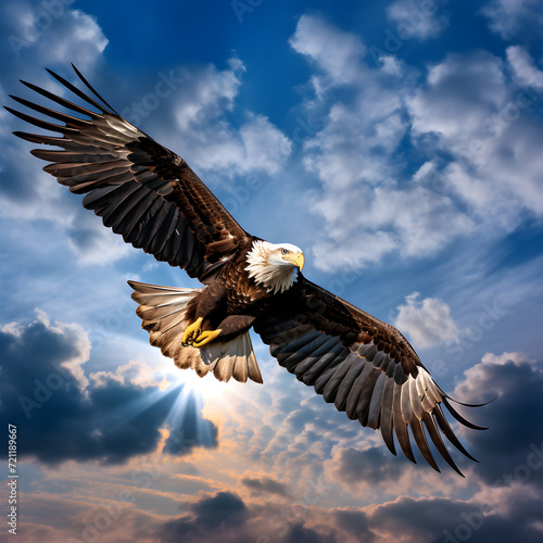 Aerial Dominance: Majestic Eagle Soaring Across the Azure Sky, Supreme Predator Unleashed © Lela
