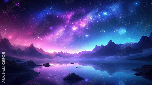 Beautiful fantasy starry night sky,Colorful Northern Lights over starry night sky