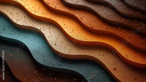 Textured Abstract Waves in Earthy Orange and Cool Teal with Golden Particles