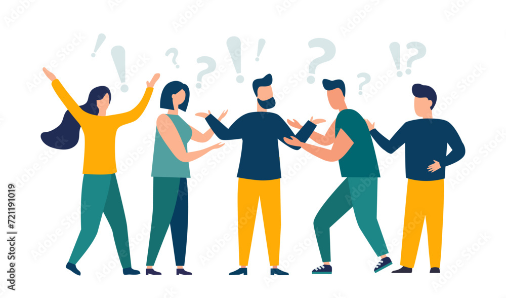 Obraz premium Vector illustration of people communicating in search of ideas, problem solving, use in web projects and applications. teamwork, brainstorming. Flat style isolated background