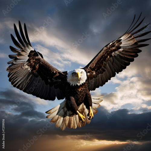 Aerial Dominance: Majestic Eagle Soaring Across the Azure Sky, Supreme Predator Unleashed