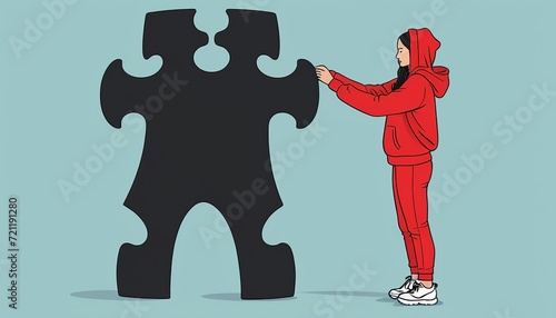 Hand-Drawn Vector Doodle of a Girl with a Puzzle Piece