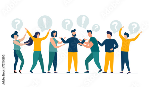 Vector illustration of people communicating in search of ideas, problem solving, use in web projects and applications. teamwork, brainstorming. Flat style isolated background photo