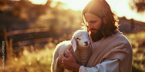 Jesus Christ son of God Bible Christian story, lamb, sheep, shepherd, generated ai
