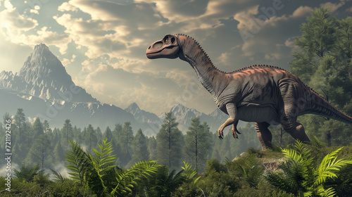 AI imagination of a Herrerasaurus dinosaur. AI generated