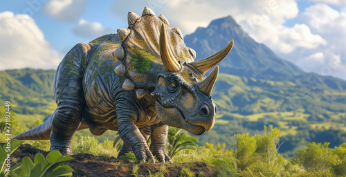 AI imagination of a Triceratops dinosaur. AI generated
