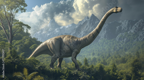 Fototapeta Naklejka Na Ścianę i Meble -  AI imagination of a Argentinosaurus dinosaur. AI generated