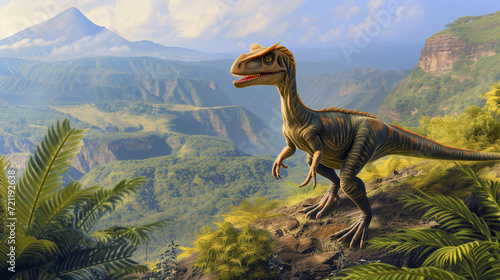 AI imagination of a Dilophosaurus dinosaur. AI generated