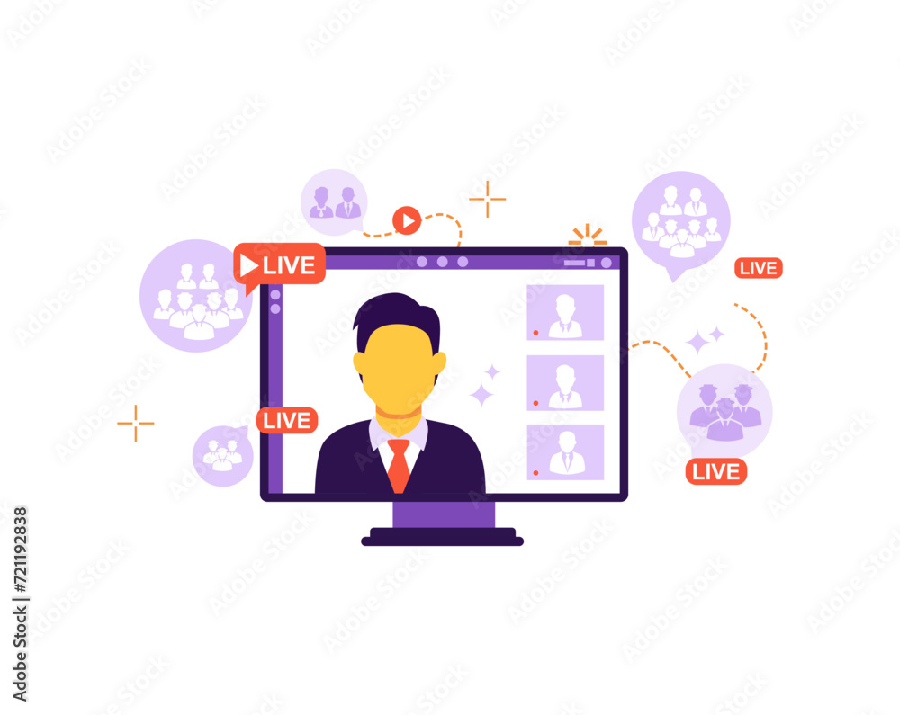 The concept of online broadcast, connecting viewers, online lesson, webinar training. Vector isolated background. The concept of online broadcast, connecting viewers, online lesson, webinar training. Vector isolated background.