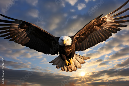 Aerial Dominance: Majestic Eagle Soaring Across the Azure Sky, Supreme Predator Unleashed
