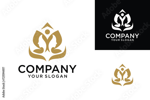 natural yoga logo design. woman meditating in lotus flower vector illustration
