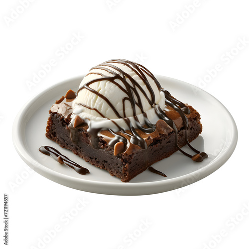 ice cream on brownie,dessert sweet food Dish, isolated on white and transparent background