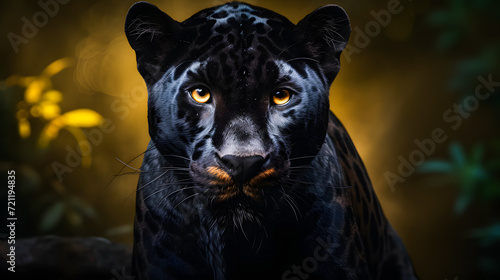Black Panther Panthera Pardus in the forest background  black jaguar  jaguar panther wilderness nature