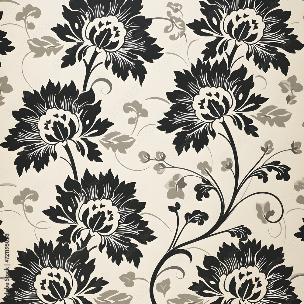 Noir Floral Elegance: Timeless Botanical Wallpaper Design