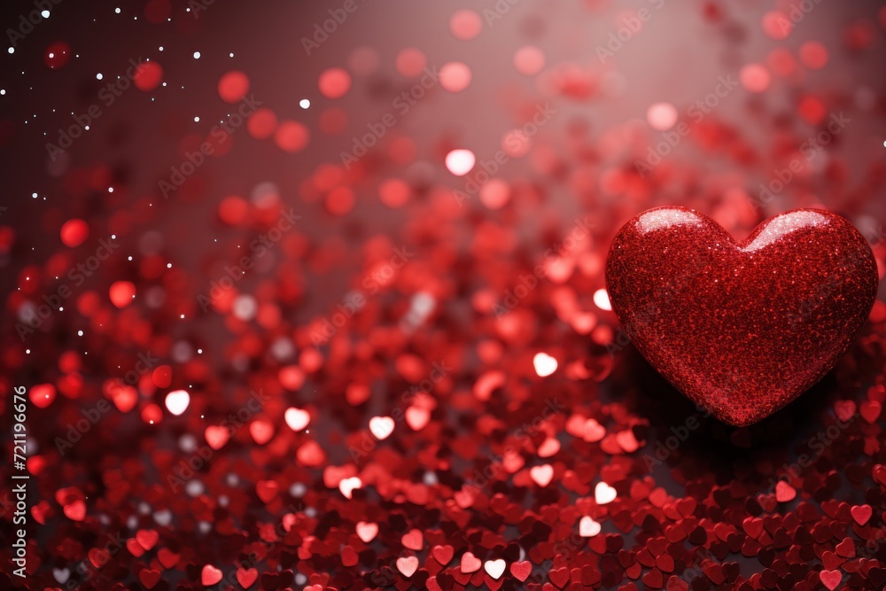 glitter and shine and red heart on valentine's day background
