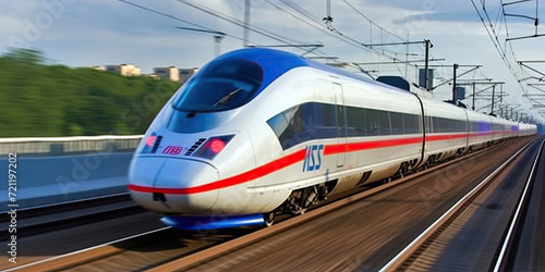 the new highspeed passenger train, modern High speed train in motion on the railway station at sunset