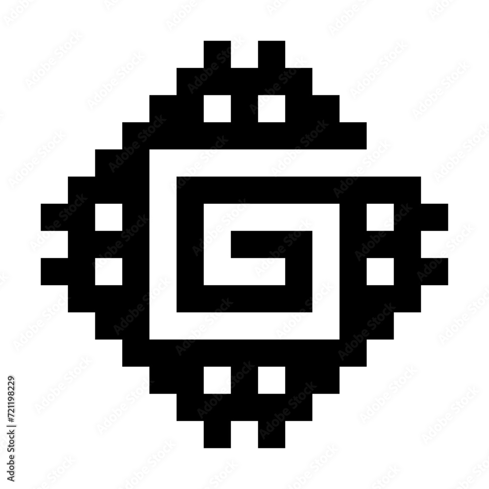Inca stepped spiral motif. Stepped fret symbol. Squares forming a diamond shape, with an angular spiral in the center. Black and white illustration, isolated on white background. Vector. Inca stepped spiral motif. Stepped fret symbol. Squares forming a diamond shape, with an angular spiral in the center. Black and white illustration, isolated on white background. Vector.