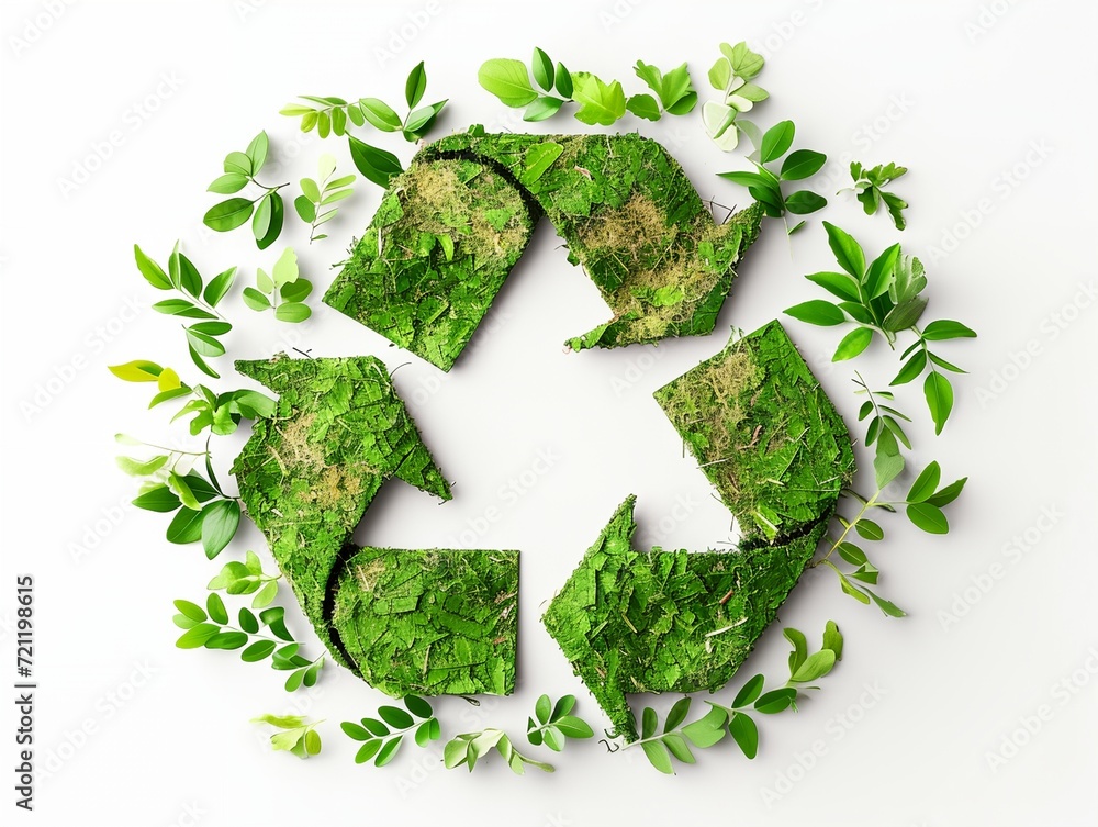 Ecological recycling symbol of green leaves on a white background Ecological recycling symbol of green leaves on a white background