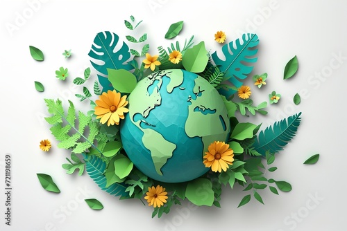 Planet Earth paper cut illustration on white background