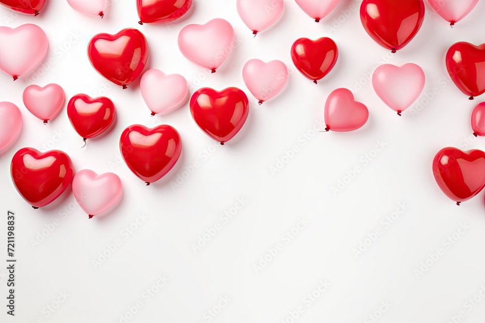 Valentine's day background with red and pink hearts balloons
