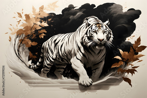 A watercolor clipart of a tiger with an amazing look © AungThurein
