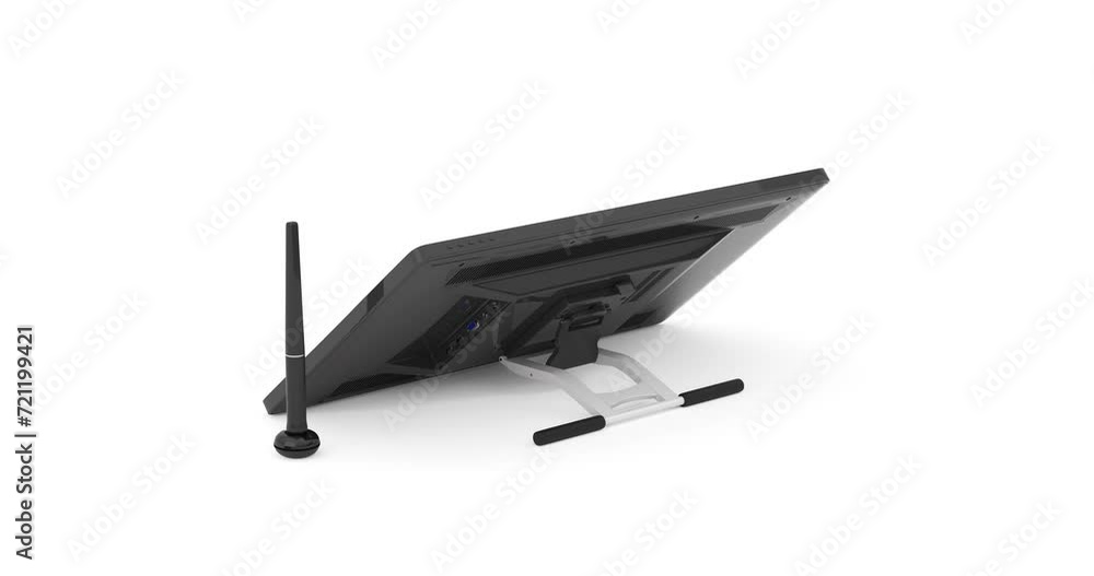 4k Resolution Video: Big Size of Digital Graphics Drawing Tablet Monitor with Pen Seamless Looped Rotating on a white background with Alpha Matte 4k Resolution Video: Big Size of Digital Graphics Drawing Tablet Monitor with Pen Seamless Looped Rotating on a white background with Alpha Matte