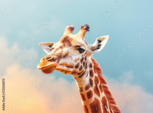 Giraffe against blue sky photo