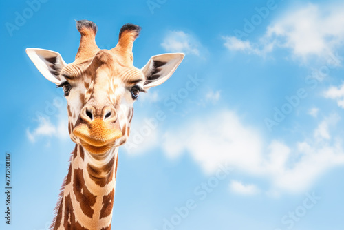 Giraffe against blue sky photo