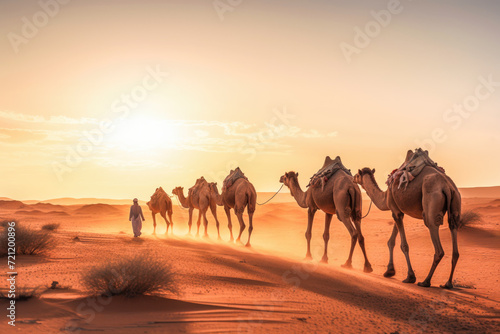 Camel caravan in the desert © maribom