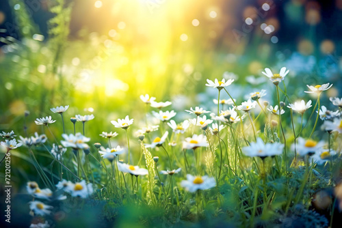 Daisy flowers with bokeh in morning spring